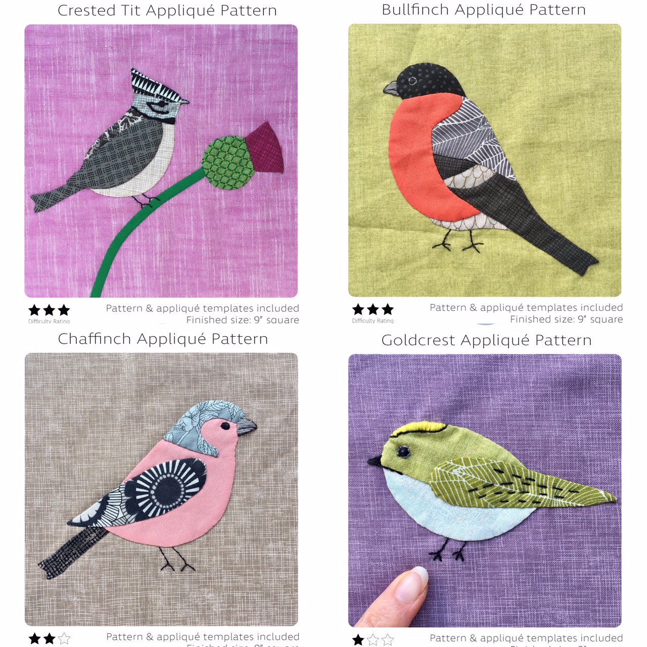 Bird Appliqué Pdf Pattern Bundle 2 – The Stitch Gathering